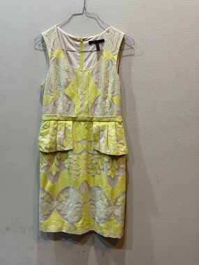 BCBG MaxAzria Neon Yellow Baroque Etna Mesh Lace Mod Peplum Dress